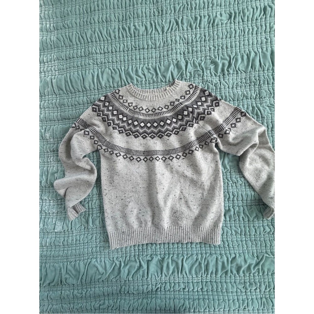 Light Gray Fair Isle Crewneck Sweater with Dark Gray Yoke-Med